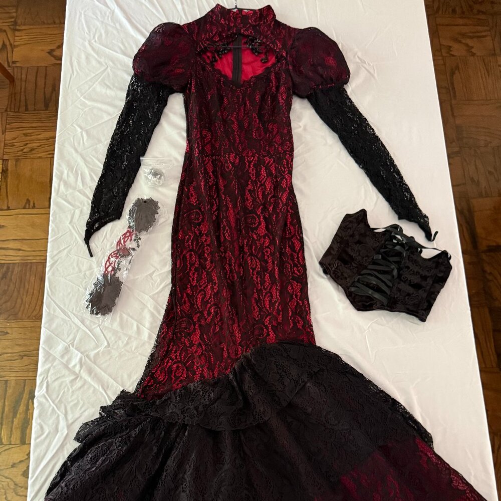 Deluxe, sexy and chic DollsKill vampire costume for Halloween with accessories